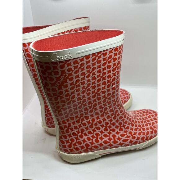 Coach Women's Sz 5B Ursula Rain Boot Rubber White/Red Boots - Picture 1 of 8